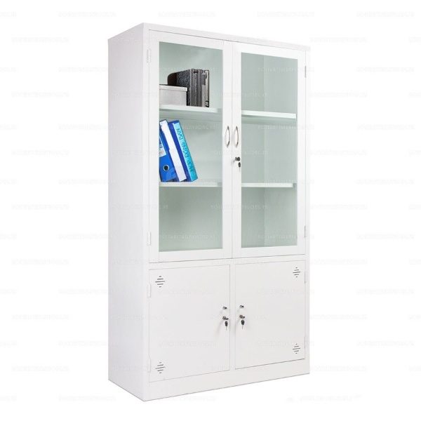 Tủ sắt 2 cánh kính màu trắng AS-16