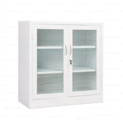 Tủ sắt thấp 2 cánh kính màu trắng AS-12