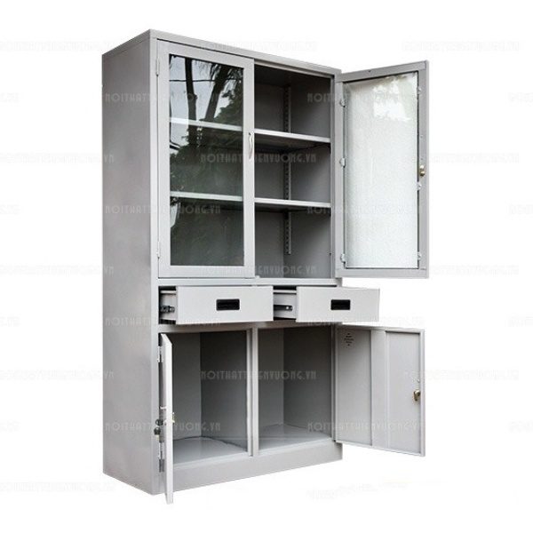 Tủ sắt văn phòng cánh kính ngăn kéo AS-18 - Ảnh 2