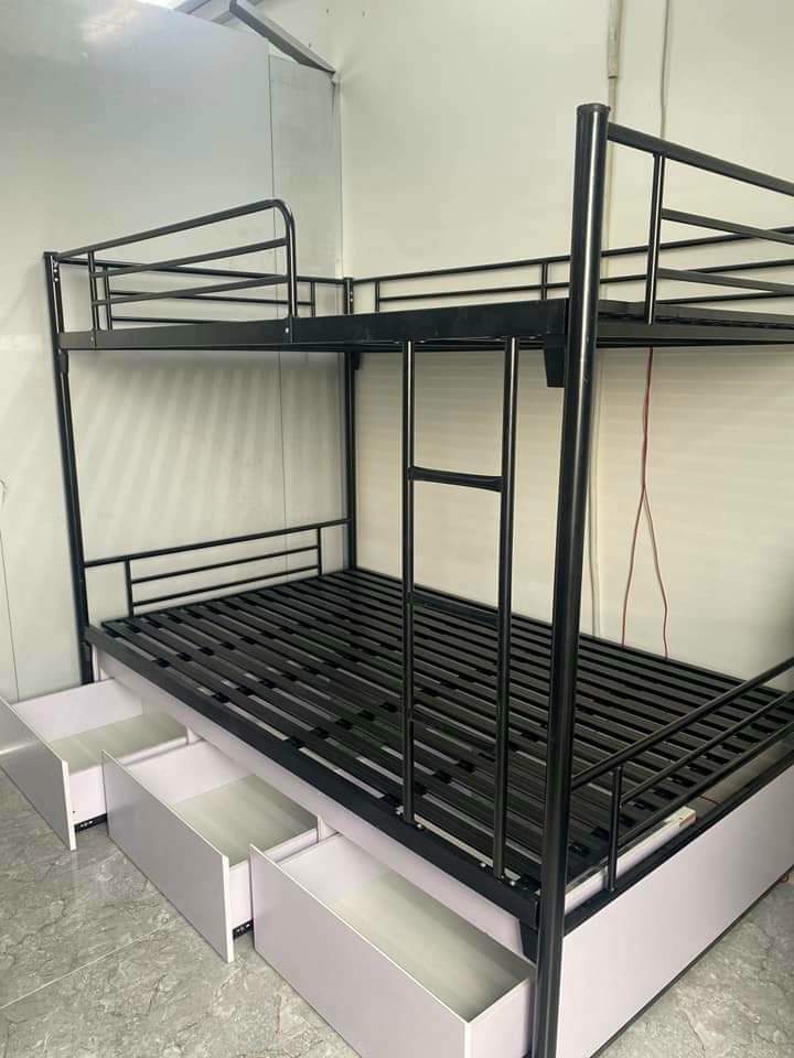 Giường sắt 2 tầng ống tròn 1m2  có hộc GTS 48